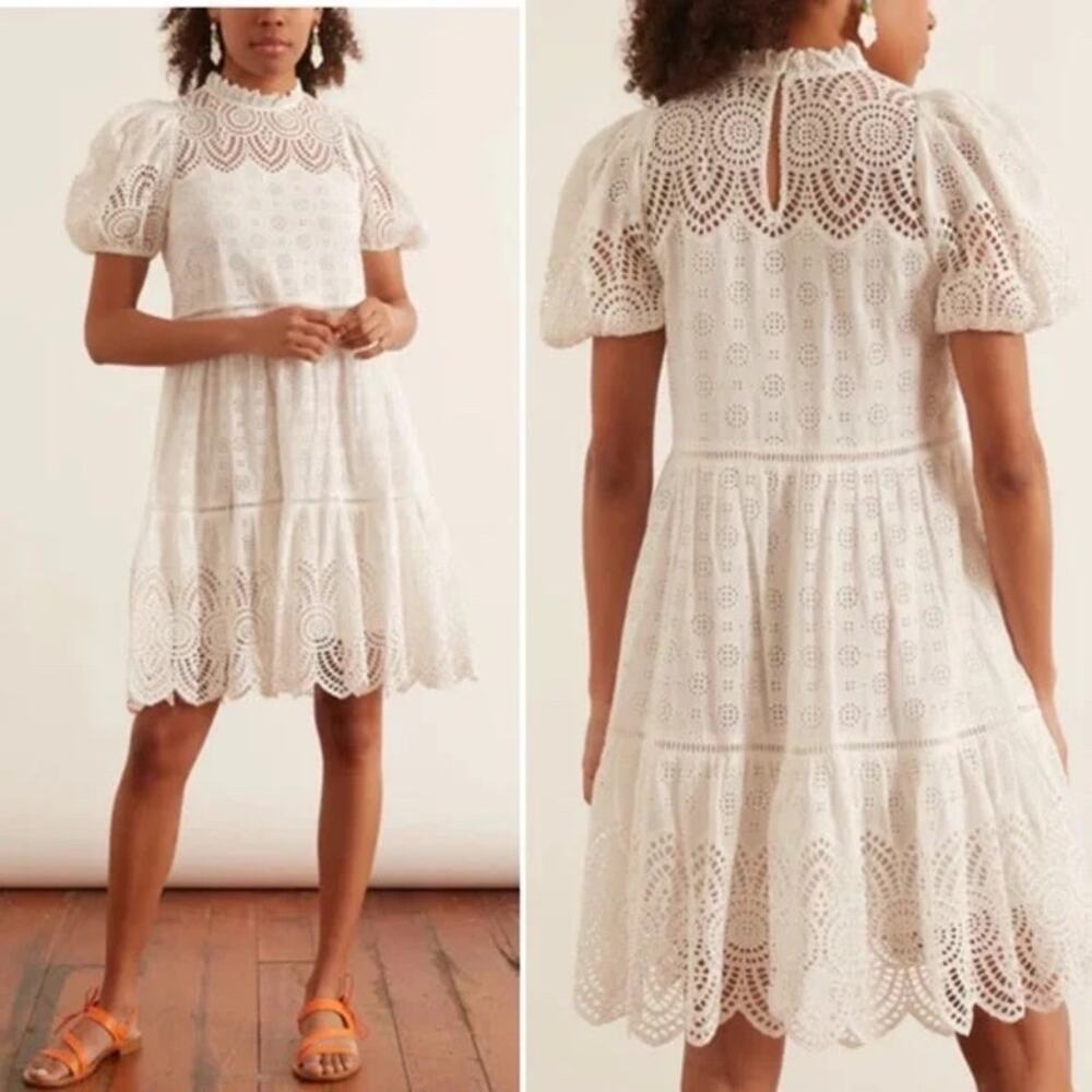 Ulla Johnson Cream Eyelet Lace Tiered Midi Dress
